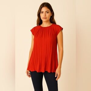 Vince Orange Pleated Cap Sleeve Blouse | Size M | Excellent Condition